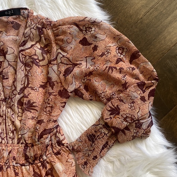 o.p.t long sleeve pink V-neck dress, poofy sleeves, side zipper - Size Small - Picture 3 of 11